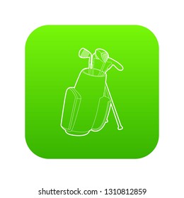 Golfing bag icon green vector isolated on white background