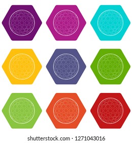 Golfing ball icons 9 set coloful isolated on white for web