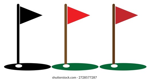  Campo de golfe com ilustração vetorial de bandeira vermelha. Símbolo de torneio de golfe, perfeito para esportes, recreação e gráficos de mapa. Design de doodle de ilustração de símbolo de pátio de golfe. Ilustração vetorial. 