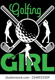 Golfing girl vector art design, eps file. design file for t-shirt. SVG, EPS cuttable design file