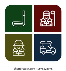 golfing simple icons set. Contains such icons as Golf stick, Golfer, Golf cart, can be used for web, mobile and logo