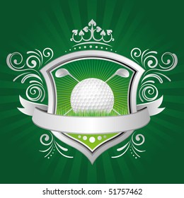 golf,shield,crown,green background