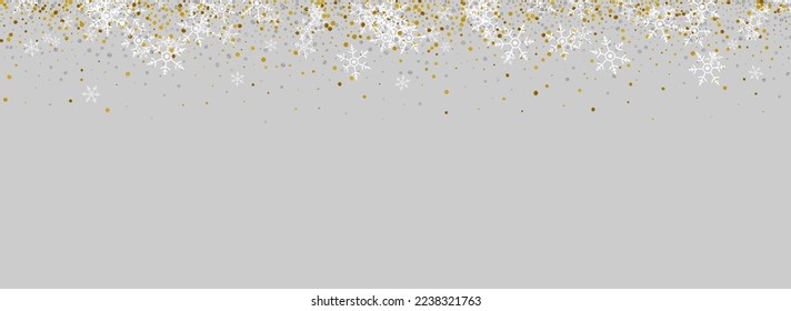 Golg Snow Vektor Panorama-grauer Hintergrund. Fallende Schneeflocke-Illustration. Weißer Winter-Textur. Abstraktes Schneefall-Banner.
