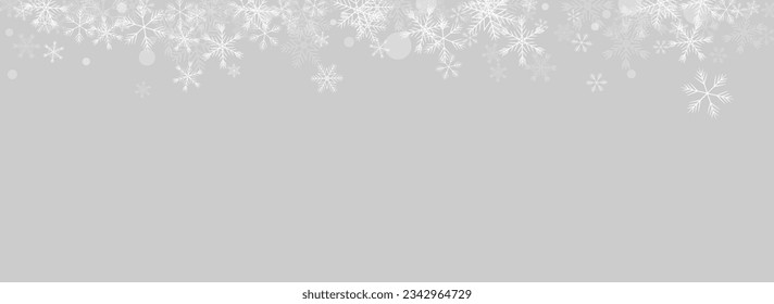 Golg Snow Vector Panoramic Grey Background. Abstract Snowflake Design. Gray Winter Texture. Light Snowfall Backdrop.