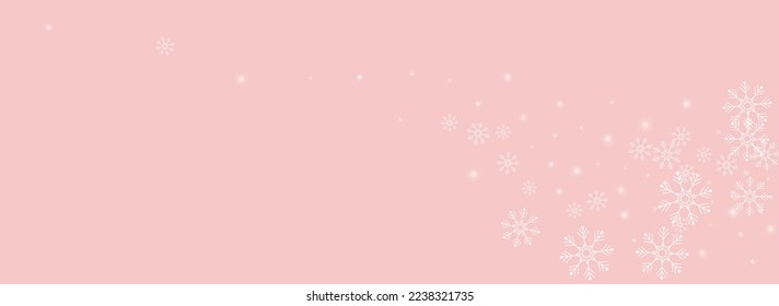 Golg Snow Vector Panoramic Pink Background. magic Snowflake Pattern. Gray Holiday Texture. Light Snowfall Transparent.