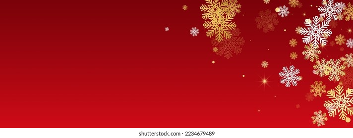 Golg Snow Vektor Panorama roter Hintergrund. Fallende Schneeflocken-Tapete. Silber Light Transparent. Neues Schneefall-Banner.