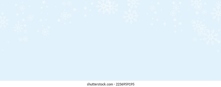 Golg Snowfall Vector Panoramic Blue Background. Falling Snow Design. White Holiday Pattern. Xmas Snowflake Illustration.