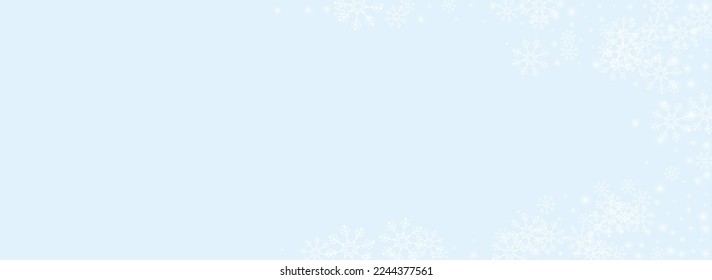 Golg Snowfall Vector Panoramic Blue Background. Christmas Snow Transparent. Gray Fantasy Card. Abstract Snowflake Backdrop.