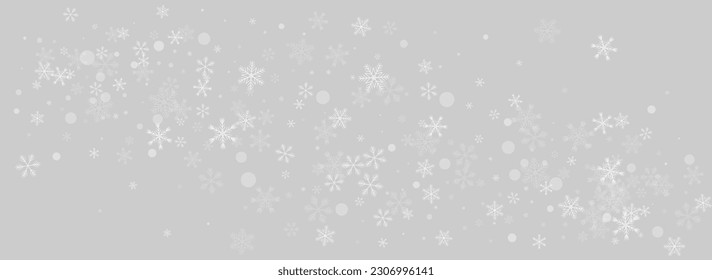 Vector de nieve Golg fondo gris panorámico. Papel tapiz de nieve de fantasía. Nuevo diseño plateado. El fondo del copo de nieve en invierno.