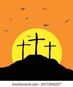 Golgotha Crosses in Sunlight Illustration. Religious and spiritual concepts vector art