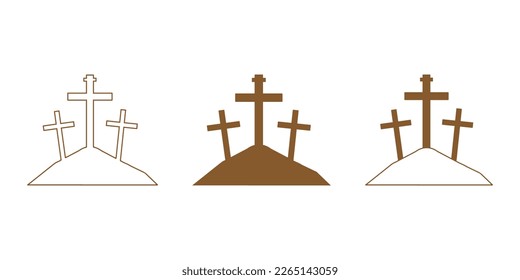Golgotha icon. Calvary. Three crosses. Vector illustration on a white background.