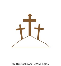 Golgotha icon. Calvary. Three crosses. Vector illustration on a white background.