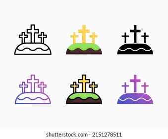 Golgotha icon set with line, outline, flat, filled, glyph, color, gradient. Editable stroke and pixel perfect. Can be used for digital product, presentation, print design and more.