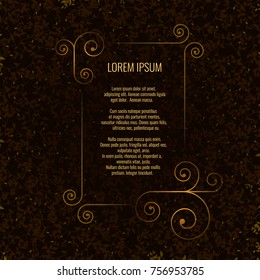 Golsden frame on dark background. Vector illustration of golden frame with text on dark background.