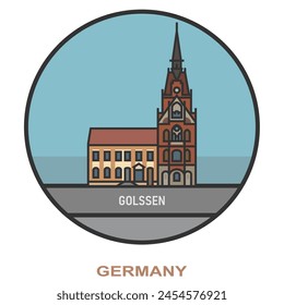 Golssen. Cities and towns in Germany. Flat landmark