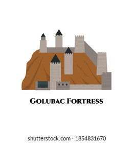 The Golubac fortress, a medieval fortified town on the south side of the Danube River. It is one of the most beautiful brilliant of middle age military architecture in Europe. Vector illustration