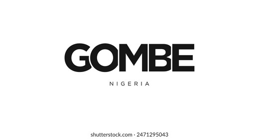 Gombe im Wappen Nigerias. Das Design verfügt über einen geometrischen Stil, Vektorillustration mit gewagter Typografie in einer modernen Schriftart. Der grafische Slogan.