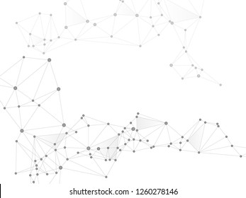 Gometric plexus structure cybernetic concept. Network nodes greyscale plexus background. Nodes and lines polygonal connections. Information analytics graphics. Coordinates structure grid shape vector.