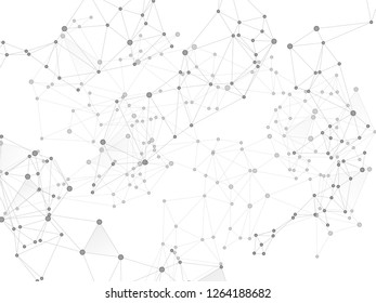 Gometric plexus structure cybernetic concept. Network nodes greyscale plexus background. Coordinates structure grid shape vector. Fractal hub nodes connected by lines. 