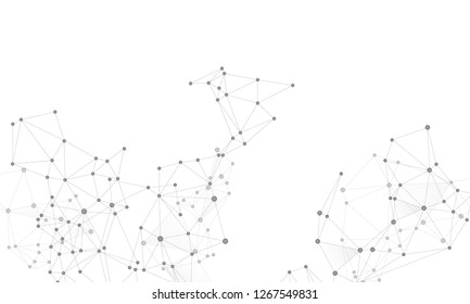 Gometric plexus structure cybernetic concept. Network nodes greyscale plexus background. Chemical formula abstraction. Interlinkes nodes cells random grid. Coordinates structure grid shape vector.