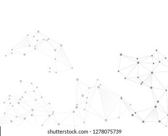 Gometric plexus structure cybernetic concept. Network nodes greyscale plexus background. Coordinates structure grid shape vector. Interlinkes nodes cells random grid. Wireframe minimal design.
