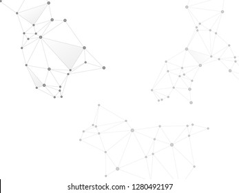 Gometric plexus structure cybernetic concept. Network nodes greyscale plexus background. Fractal hub nodes connected by lines. Coordinates structure grid shape vector. Molecular biology backdrop.
