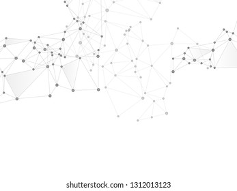 Gometric plexus structure cybernetic concept. Network nodes greyscale plexus background. Fractal hub nodes connected by lines. Gene manipulation concept. Coordinates structure grid shape vector.