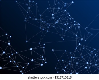 Gometric plexus structure cybernetic concept. Network nodes plexus dark blue background. Coordinates structure grid shape vector. Dots nodes points lines particles. Gene manipulation concept.