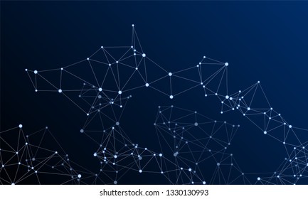 Gometric plexus structure cybernetic concept. Network nodes plexus dark blue background. Molecule, atoms or neurons. Coordinates structure grid shape vector. Dots nodes points lines particles.