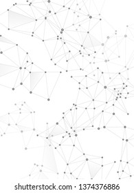Gometric plexus structure cybernetic concept. Network nodes greyscale plexus background. Information analytics graphics. Nodes and lines polygonal connections. Coordinates structure grid shape vector.
