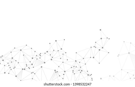 Gometric plexus structure cybernetic concept. Network nodes greyscale plexus background. Coordinates structure grid shape vector. Nodes and lines polygonal connections. Virtual reality polygin design.