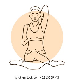 Gomukhasana cow pose color line illustration. Pictogram for web page