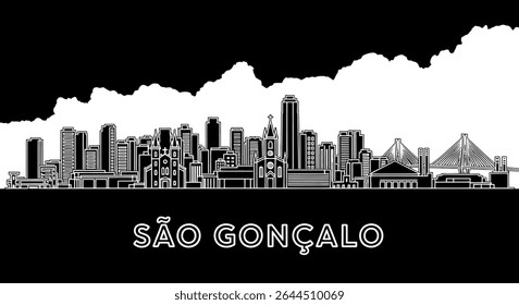 Então, Gonalo Skyline com o Brasil, Vetor, e Preto e Branco.