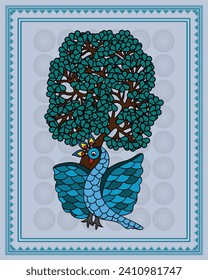 Gond Art: Serenidad de pavo real, Decoración de Pared Étnica. Arte De Bonos, Serenidad De Pavo Real, Decoración De Paredes Étnicas.