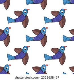 Gond painting , seamless pattern , bird pattern in gond style , print on demand business 