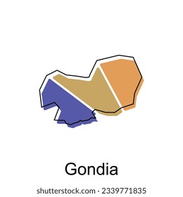 Ilustración del vector del mapa de la ciudad de Gondia de la India, plantilla vectorial con diseño de boceto gráfico de contorno