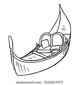 gondola black and white line drawing, a traditional boat from Venice, Italy,  Venetian watercraft. vector sketch illustration for  traveling, tourism, sail poster, banner, card.