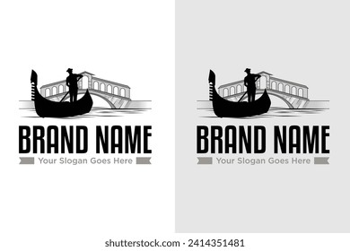 Gondola river venice rialto bridge illustration vector logo design