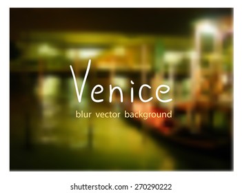 Gondolas at the dock across from the station Santa-Lucia. Venetian blur background. 