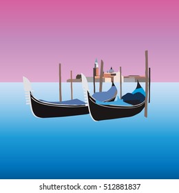 Gondolas in Venice Italy, vector illustration