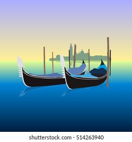 Gondolas in Venice Italy, vector illustration