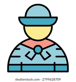 Gondolier man icon outline vector. Gondola boat. Venice italian color flat