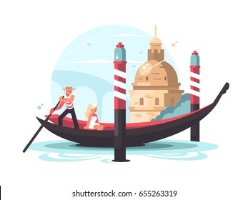 Gondolier transports woman in gondola