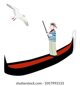 Gondolier watching a seagull