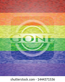 Gone emblem on mosaic background with the colors of the LGBT flag