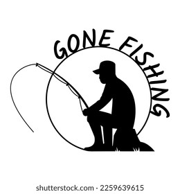 Gone fishing. Fisherman with spinning rod. Vector illustration. 