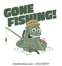 gone fishing funny cartoon illustration