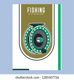 Gone fishing poster with fish, fisherman equipment 