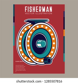 Gone fishing poster with fish, fisherman equipment 