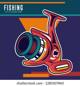 Gone fishing poster with fish, fisherman equipment 